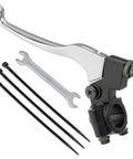 Left Brake Handle Clutch Lever Perch for Mini Bikes and Dirt Bikes Fits Coleman CT200U Trail 200, shown with mounting tools and zip ties