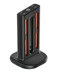 Controller Fast Charging Station With Touch Glow Lights For Nintendo Switch 2 Featuring 9 Color Breathing Modes Instant Status Tracking Quick Plug Play Gaming Rgb Vibe Dock, black with orange accents.