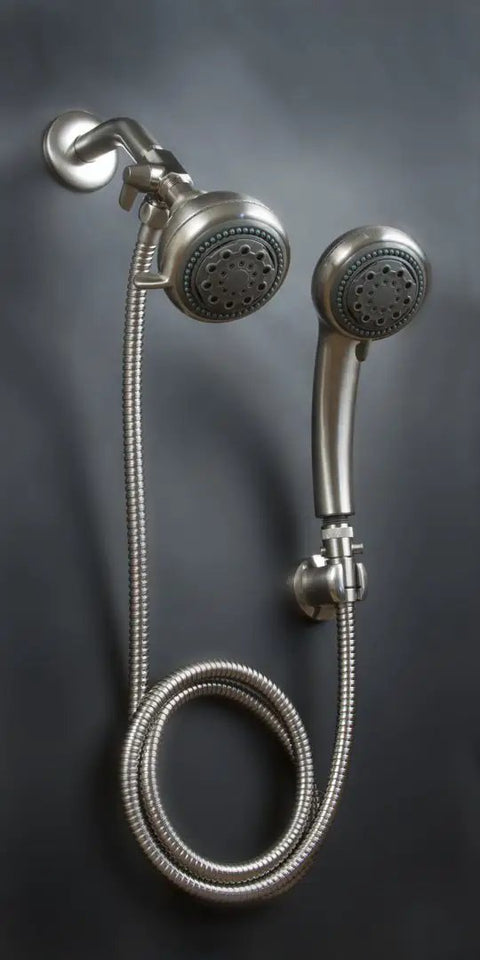 Combination Shower Head With Diverter Valve And Handheld Spray 69 Inch Deluxe Stainless Hose High Pressure Brushed Nickel Finish