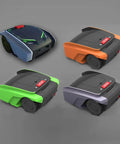 Four fully automatic smart lawn mowers in different colors with rain shield sealing
