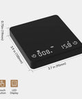 Black Palmsized Coffee Scale With Timer For Espresso And Pour Over, Rechargeable USB C, 2Kg Capacity, 0.1G Precision, portable