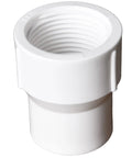 Close-up of Ten Pack PVC Reducing Female To Female Threaded Couplings Three Quarter Inch To One Inch White connector