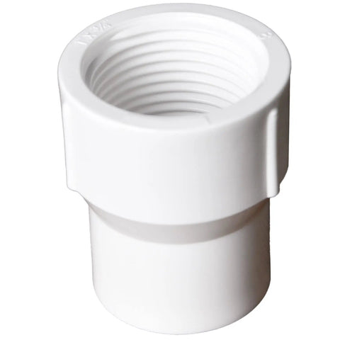 Close-up of Ten Pack PVC Reducing Female To Female Threaded Couplings Three Quarter Inch To One Inch White connector