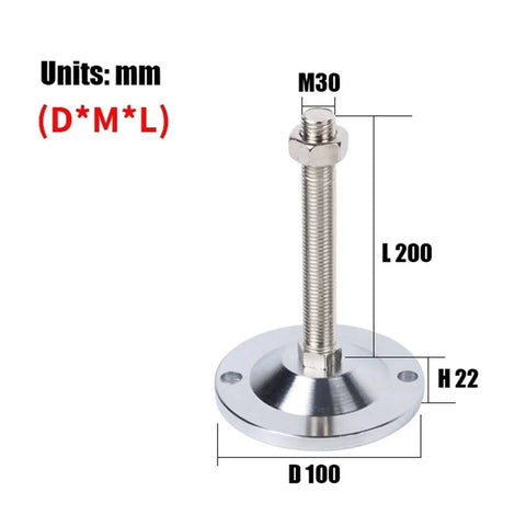 Built Tough Adjustable Furniture Levelers Twin Mount Holes Heavy Duty Machine Feet assembled with threaded post and base dimensions