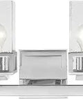 Contemporary Modern Two Light Bath Vanity Fixture With Hand Blown Clear Seeded Glass Shades In Dope Polished Chrome Finish