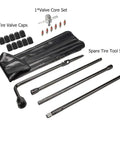 All In One Spare Tire Tool Kit With Jack Handle And Lug Wrench, Heavy Duty Rustproof Steel, Portable Bag displayed