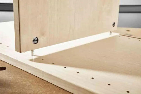 Close-up of Heavy Hitter DOMINO Corner Connection Assembly Kit for Furniture building, showing durable corner pins in wood.