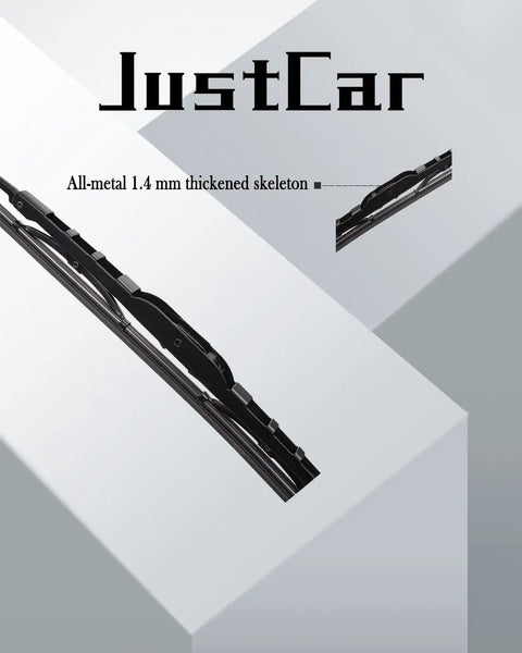 Heavy Duty Metal Frame Windshield Wiper Blades All Season Pair U Hook Adapter shown from above, highlighting the 1.4mm thick metal skeleton.