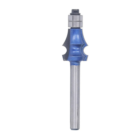 Solid Wood Router Bit 1/4 Inch Shank With Double Bearing for trimming MDF plywood with blue finish and silver shank.