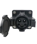 Close-up of J1772 Type One Evse Charging Inlet with locking cap, designed for easy installation and weatherproof use.