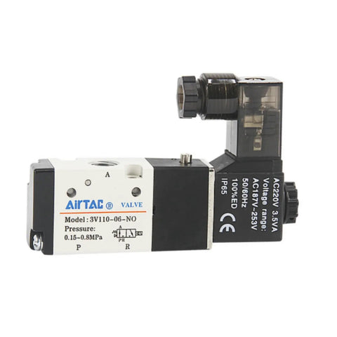 DC24V Solenoid Valve Three Way Two Position Normally Closed Pro Grade Pneumatic Electric, Model 3V11006, aluminum alloy body