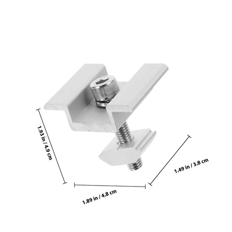 Rock Solid Solar Panel Mid Clamps, Heavy Duty Aluminum Alloy Mounting Brackets With M8 Threads, Sweet 4 Pack, aluminum clamp dimensions shown.