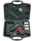 Half Inch Drive Air Impact Wrench With 20 Piece Socket Set in storage case, featuring pneumatic tool and assorted sockets.