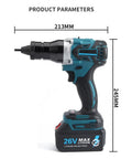 No Sweat Heavy Duty Cordless Rivet Nut Gun Set With 26 Volt 5200mah Power Pack and Dual Speed Modes for Smooth M3 M12 fastening, side view with dimensions.
