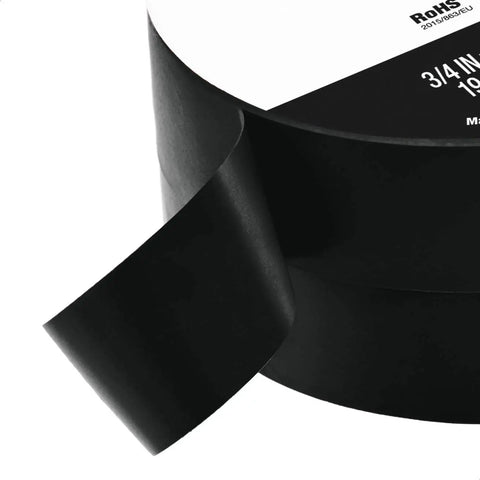 Close-up of Vinyl Electrical Tape for Wiring, Flame Retardant, Three Quarters Inch by Sixty Feet by Zero Point Zero Zero Seven Inch, Black