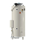 Serious Firepower 85 Gallon Tank Type Water Heater Pumps Out 365000 BTU Using Natural Gas Fueled Electronic Ignition side view