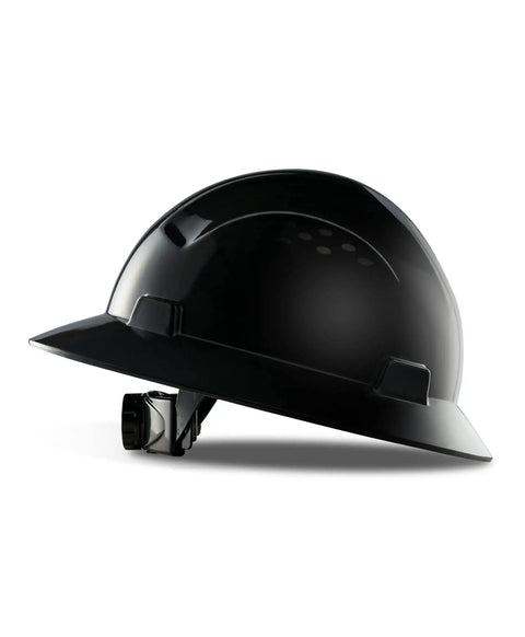 Full Brim Hard Hat For Construction OSHA Certified And ANSI Z89 Type 1 Class E G C Black Protective Safety Helmet Side View