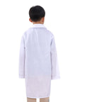 Cool Kids Doctor Lab Coat Costume For Boys And Girls Realistic Scientist Dress Up Coat For Role Play Durable Polyester Cotton Lab Jacket for Halloween and School Projects shown from back view on child.