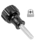 Black rugged CNC machined aluminum thumb screw for action cameras, part of 4 Pack Aluminum Alloy Thumb Screws For Action Cameras Including Hero 11 10 9 8 7 6 5 4 3 Plus Insta360 One X3 X2 X RS R GO 2 And DJI Osmo Action 2 3 Standard Mounts Black Rugged CNC Machined Rustproof.