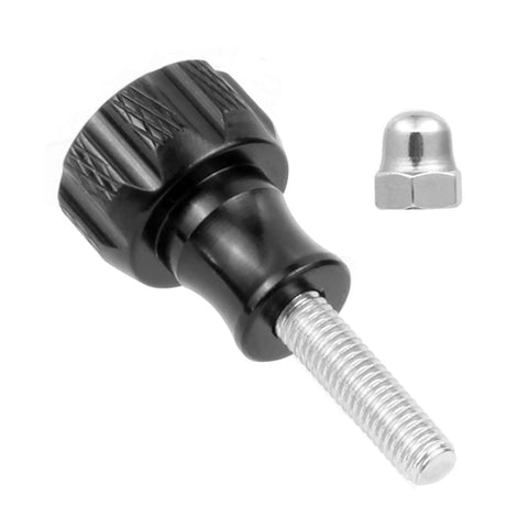 Black rugged CNC machined aluminum thumb screw for action cameras, part of 4 Pack Aluminum Alloy Thumb Screws For Action Cameras Including Hero 11 10 9 8 7 6 5 4 3 Plus Insta360 One X3 X2 X RS R GO 2 And DJI Osmo Action 2 3 Standard Mounts Black Rugged CNC Machined Rustproof.