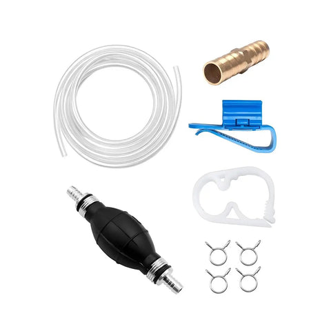 Heavy Duty Manual Car Gasoline Siphon Hose Pump With High Flow PVC Tube For Rapid Fuel And Water Transfer components including hoses and clamps.