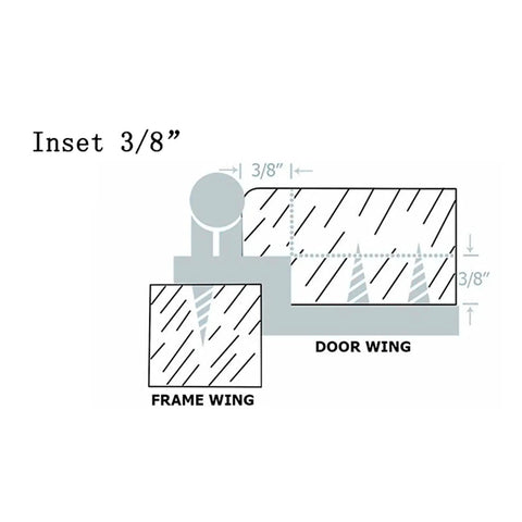 Diagram of 3/8 inch overlay installation for 2 Pack 3/8 Inch Overlay Cabinet Door Hinges Self Closing Matte Black Finish For Flush Mount Cabinets