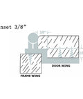 Diagram showing Two Pack Three Eighths Inch Overlay Cabinet Door Hinges Self Closing Flush Mount Cold Rolled Steel Silver Color