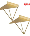 Rugged Triangle Shelf Bracket For Open Shelving Built Hella Solid With Matte Iron Wall Brackets And Dope Mid Century Hairpin Design. Set of 2 gold triangular brackets.