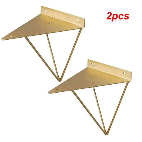 Rugged Triangle Shelf Bracket For Open Shelving Built Hella Solid With Matte Iron Wall Brackets And Dope Mid Century Hairpin Design. Set of 2 gold triangular brackets.