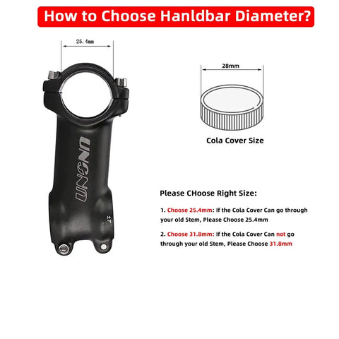 Diagram of Lightweight 7 Degree Mountain Bike Stem 90mm for 25.4mm and 31.8mm Handlebar Diameters Aluminum Alloy MTB Stem.