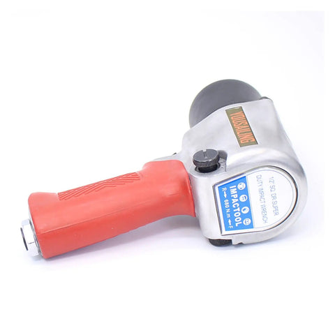 Hardcore Half Inch Air Impact Wrench Delivers A Beefy 680 Nm Kick To Crush Any Rusty Stud Or Job Site Bolt Without Breaking A Sweat For Weekend Builders And Shop Pros, showing the side with red rubber handle and labeled body.