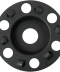 PCD Milling Disc For EOF 100 Electric Paint Stripper 4 Inch Head Rips Through Concrete And Hard Materials While Removing Dry Paint Varnish Latex And More Made In Germany, black disc with holes.