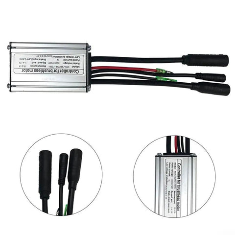 Electric Bike Brushless Motor Controller For KT System 250W To 750W DC 36V 48V 15A Speed Control Unit With Waterproof Connector Metal Replacement Part For Smooth Acceleration And Built To Last Ride, top view with cables and labels visible