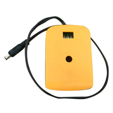 Yellow charging adapter with black cable and connector for a 20V Cordless Mini Bench Grinder With Dual Wheels For Sharpening Knives Drills And Rust Removal Adjustable Speed Up To 6000Rpm Compact Electric Polishing Machine Compatible With Dc Batteries For Precision Jobs.