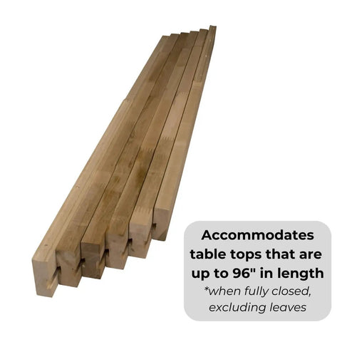Heavy Duty Soft Maple Table Slide Set Built Like A Tank For Quick Room Flex Extends Forty Eight Inches Straight To A Full One Twenty Inch Spread showing long maple slide rails.
