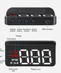 Slick Plug And Play Hud Obd Display With Built In Lens Hood For Zero Windshield Glare Dashboard Monitor top view with buttons and display
