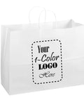 Custom Printed White Kraft Paper Bags 16 By 6 By 12 Inches With Twisted Handles Square Bottom Stand Up Design 100 Pack