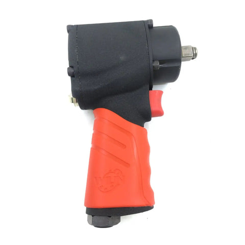 Workhorse Grade Pneumatic Air Impact Wrench Half Inch Drive Twin Hammer Design Delivers Knockout 1300Nm Torque side view with ergonomic red grip.