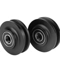 Rock Solid Barn Door Wheels With Silent Nylon Rollers And Heavy Duty Zinc Alloy Sliding Closet Hardware For Butter Smooth Glide, pair of black rollers.