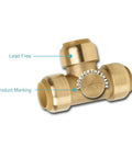 Close-up of brass push-to-connect fitting for the 6 Loop Radiant Heating Manifold Installation Kit with product markings.