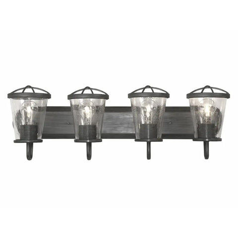Front view of Darby 4 Light Bathroom Vanity Light Fixture 30 Inch Weathered Iron Finish Wall Mount Vanity Sconce for bath.