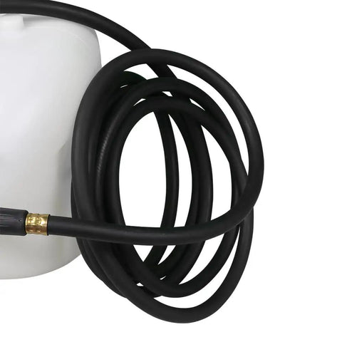 Close-up of 15 Gallon UTV And ATV Spot Sprayer With 1.0 GPM Pump, showing coiled hose and tank detail.