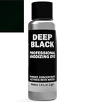 Front view of a silver bottle labeled Deep Black Professional Aluminum Anodizing Dye; powder concentrate makes 7.6 L (2 gal).