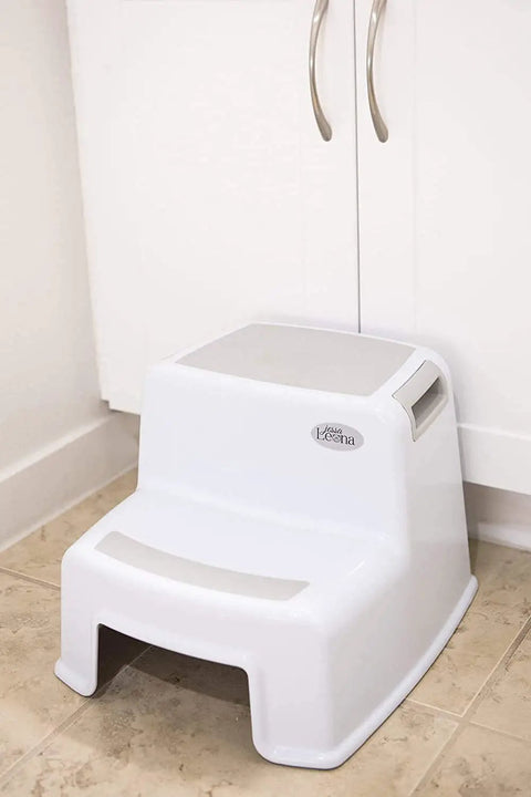 Dual Height Two Step Stool For Kids With Slip Resistant Soft Grip Handles Ideal For Potty Training In The Bathroom Or Kitchen BPA Free Safe Design Durable Toddler Stool For Everyday Use Gray