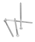 Stainless Steel Half Thread Wood Lag Bolts With Self Tapping Screws A2-70 Grade, M8x140mm, shown in a scattered arrangement.