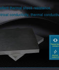 Graphite Blank Blocks Pack Of 3 For Electrolysis Electrode Plates Includes 60 Mm By 40 Mm By 7 Mm And 65 Mm By 24 Mm By 7 Mm Sizes 99.9 Percent Graphite Content High Electrical And Thermal Conductivity Low Expansion Smooth Machinability And Lubricity, showing two overlapping graphite plates on a dark background highlighting conductivity.