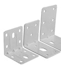 Three white steel L-shaped right angle brackets from 50 Pieces Steel L Shaped Right Angle Brackets Furniture Repair Plates Corner Braces Fasteners Set