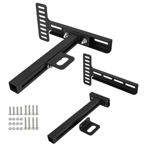 Built Tough Headboard Brackets For Metal Bed Frames Universal Adjustable Footboard Mounting Kit showing hardware in black finish.