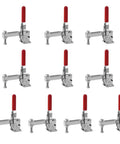 Badass Heavy Duty Vertical Toggle Clamps 10 Pack shown from an overhead angle, featuring red levers and carbon steel design.