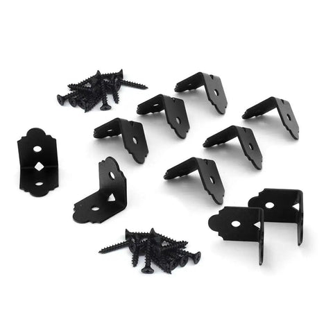 Ten Pack 2 Inch Decorative Angle Rafter Clips With Sunset Powder Coated Finish For Pergola Deck And Fence Top Shelf Builder Hardware, includes steel clips and screws.